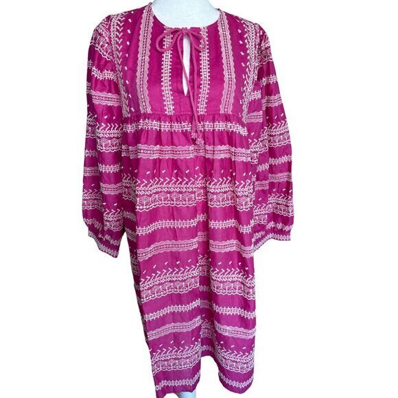 MELISSA NEPTON Bart Dress Size Large Fuchsia White Detailed Embroidery‎ NEW - Picture 1 of 11